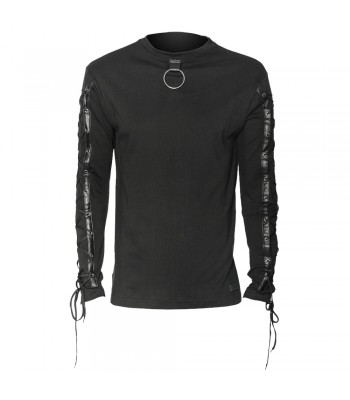 Men Black Long Sleeve Gothic Shirt Ring Shirt